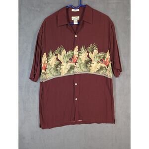 Bamboo Cay Mens Shirt Medium Red Floral Button Up Camp